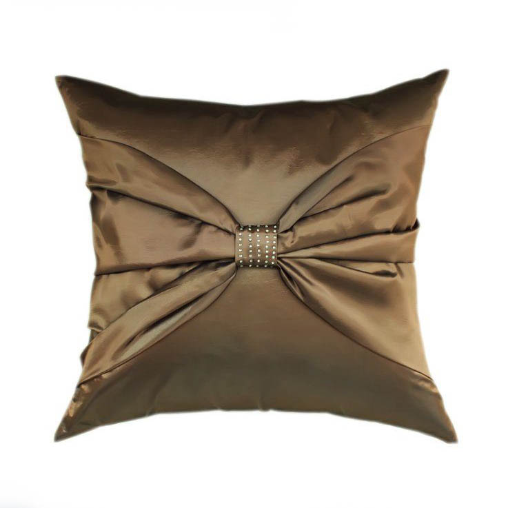 Handmade Silk Throw Pillow Brown Embellished Tussar Pure Silk Pillow Cover Decorative Silk Cushion Cover Warming Gift Silk Pillow Cover