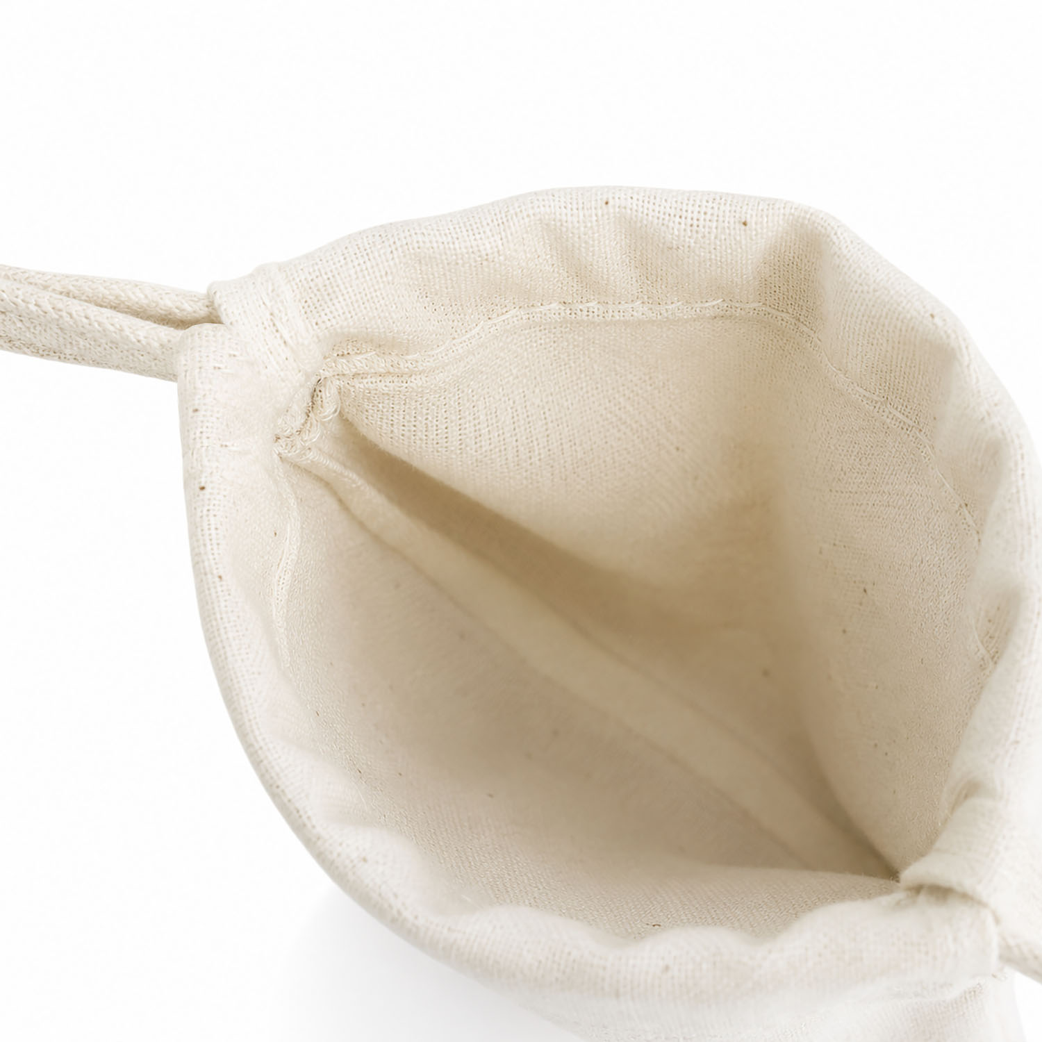 close up of small cotton drawstring bag