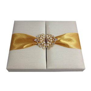 Ivory luxury gatefold silk invitation box