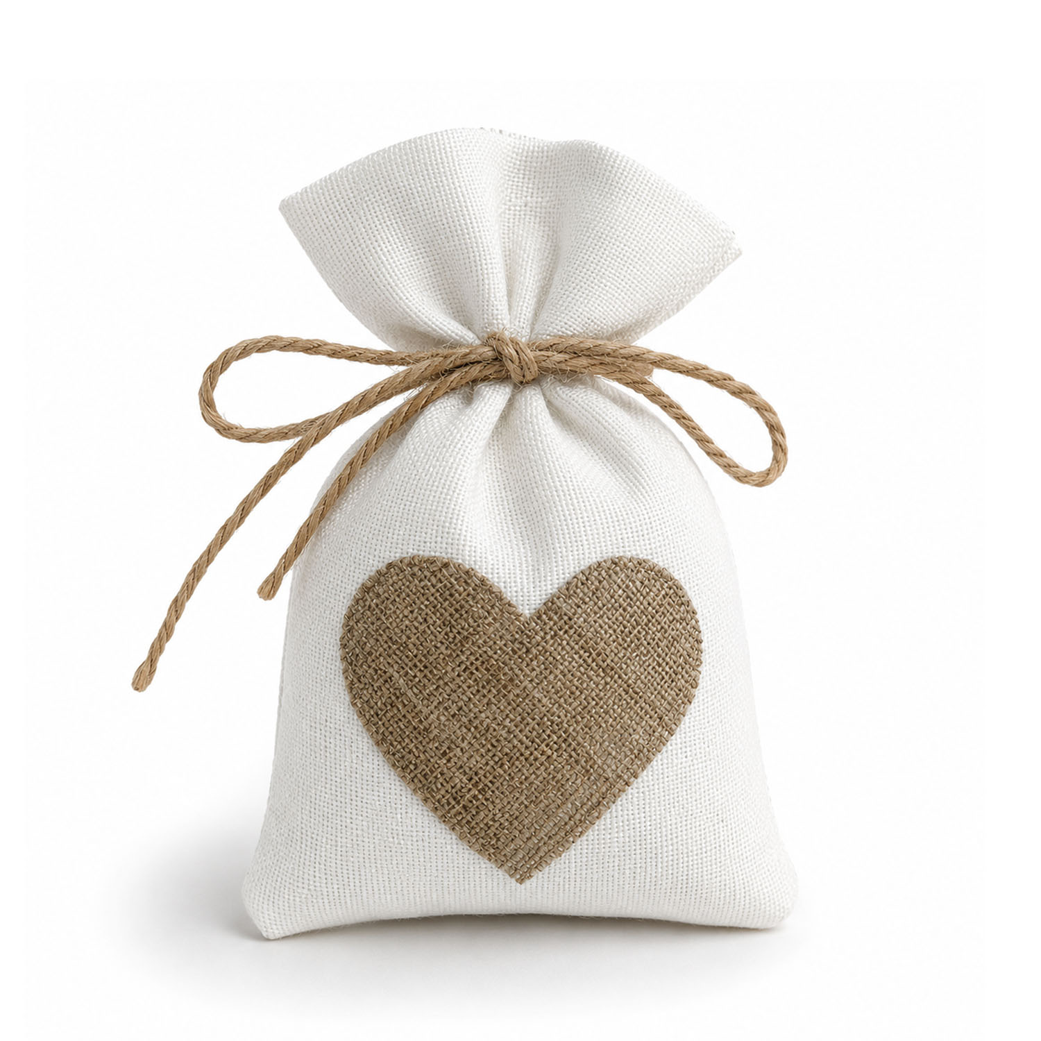 jute drawstring bag with heart