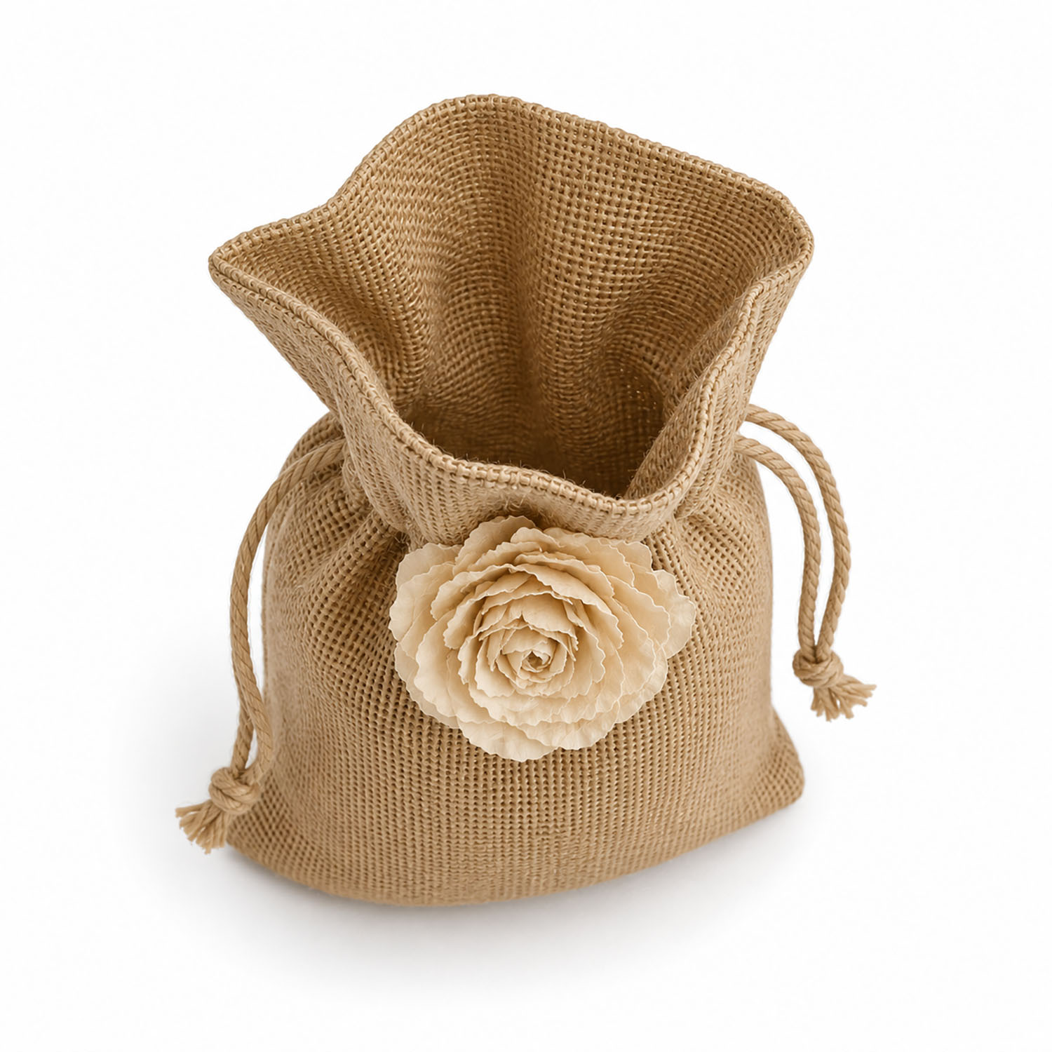 jute drawstring gift bag with flower