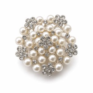 Large pearl brooch with rhinestones