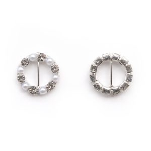 Round Crystal Pearl Buckle Slider | Wedding Wholesale