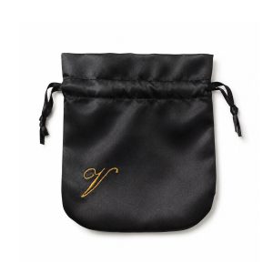 embroidered black satin fabric jewelry drawstring bag