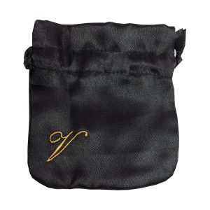Embroidered Black Satin Drawstring Jewellery Bag