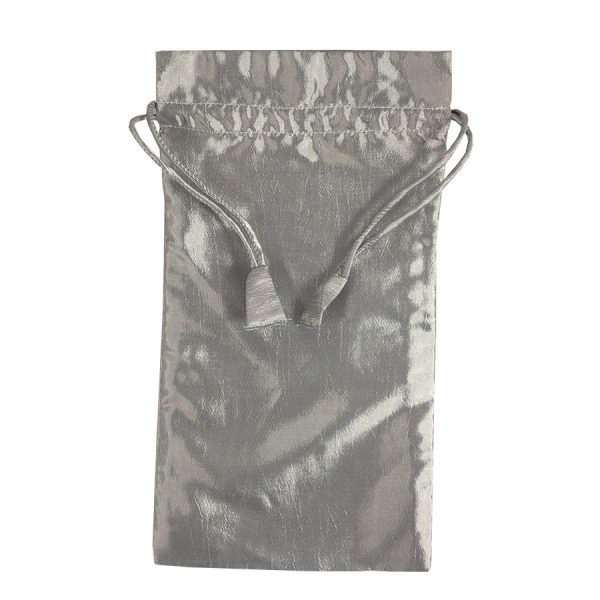 silver taffeta silk drawstring bag