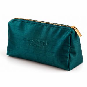 Peacock Teal Dupioni Silk Cosmetic Bag with Custom Embroidery