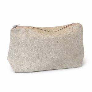 Natural linen cosmetic bag with zipper closure
