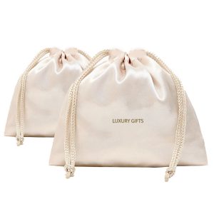 Off-white satin drawstring bag