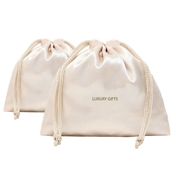 Off-white satin drawstring bag