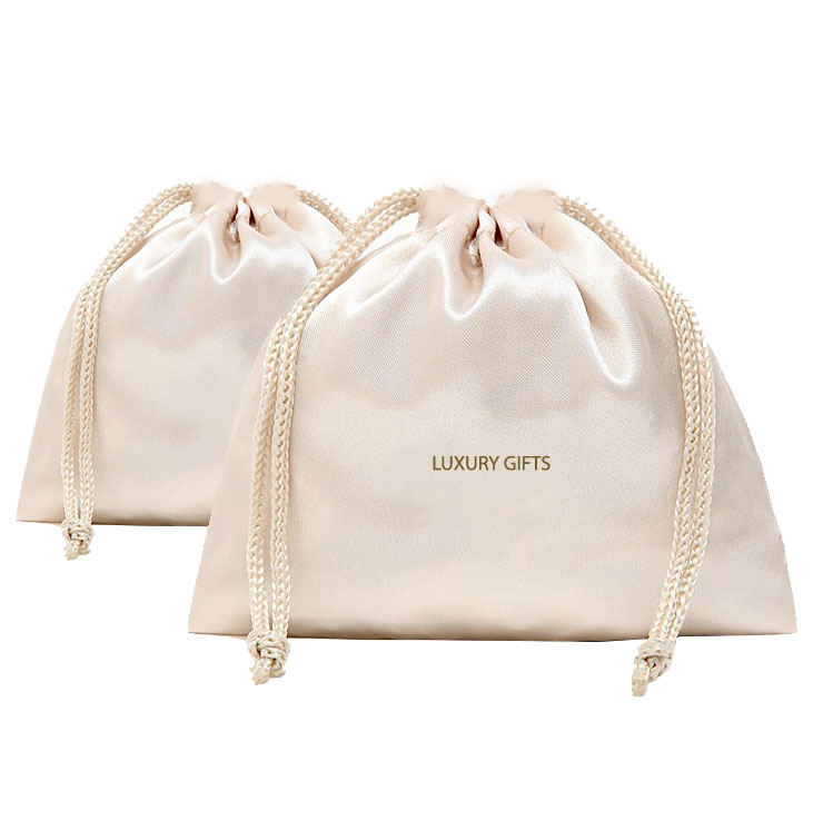 Off-White Luxury Satin Drawstring Bag - Luxury Wedding Invitations