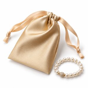 Champagne Satin Muslin Favour Drawstring Bags