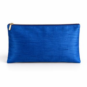 Royal Blue Thai Dupioni Silk Zipper Pouch Front View