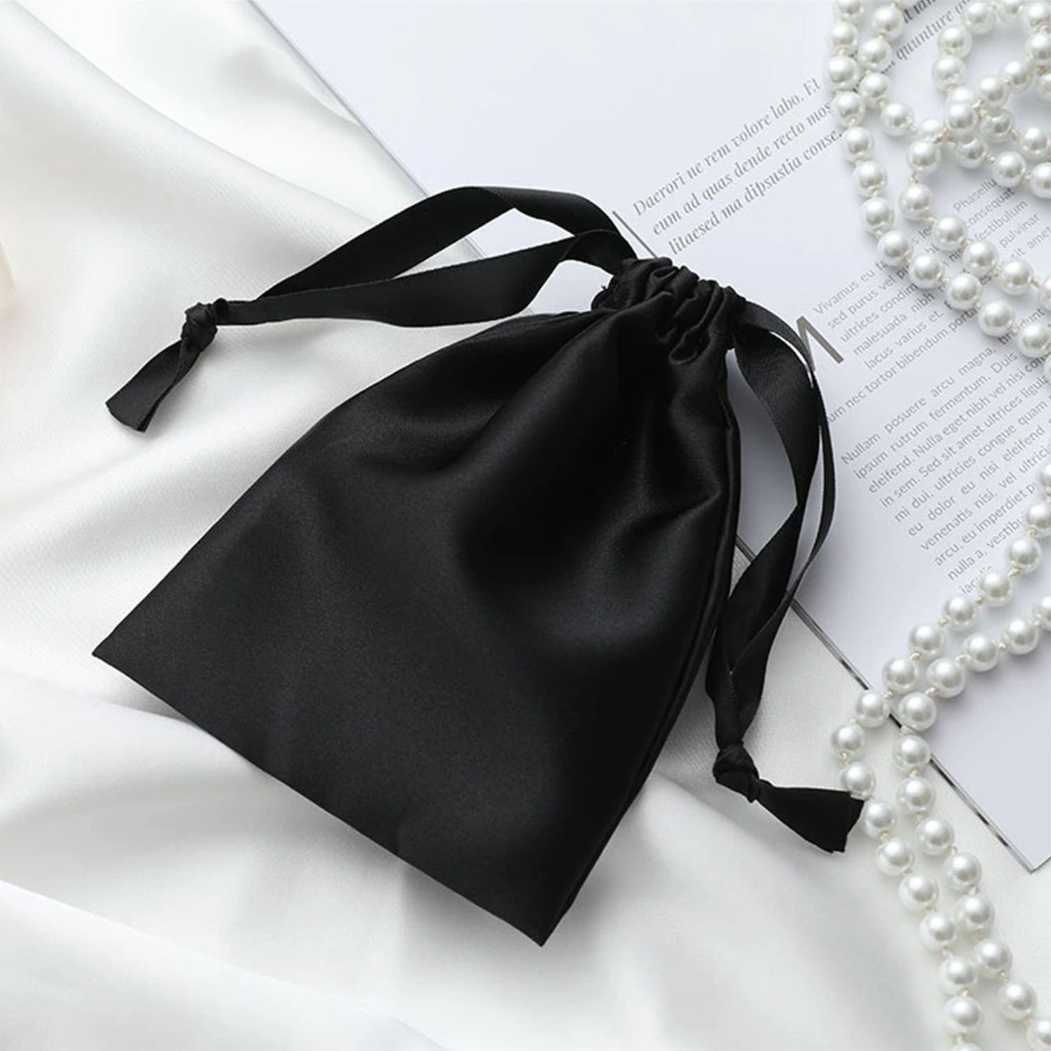 Black Satin Knot Pochette Bag Small Handmade Silk Satchel 
