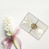 Invitation Pocket Folder With Gold Plated Crown Pearl Brooches & Ivory Silk Trimm Plus Cream Sash