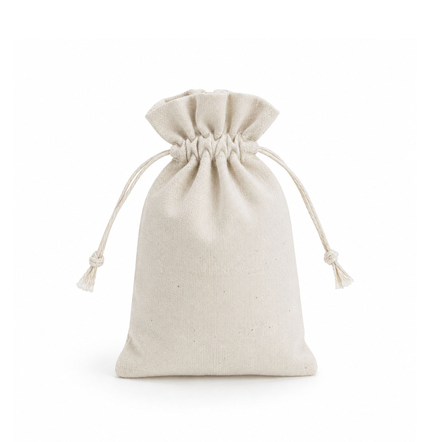 muslin bag with jute drawstring closure