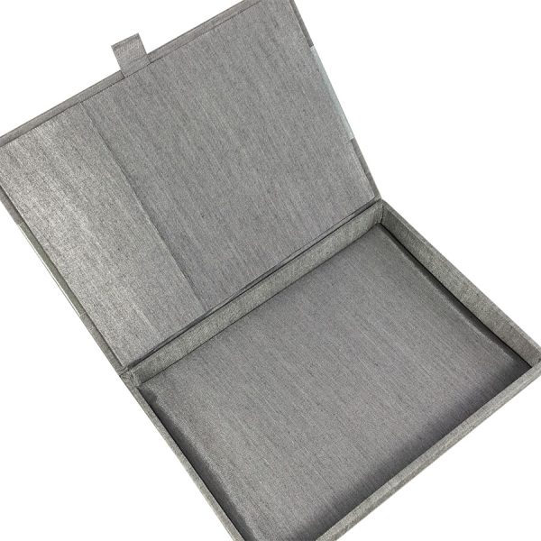 pocket holder for wedding cards inside silk lid of box