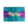 Light Teal Color Silk Wedding Folder & Large Brooch Embellishment