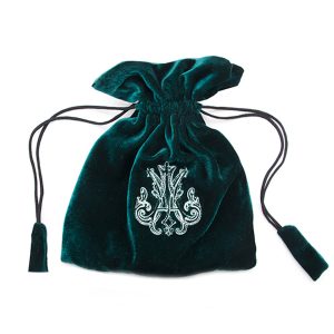 Embroidered green velvet pouch