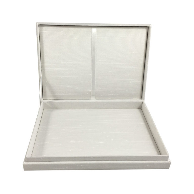 Invitation Box In Ivory With Hinged Lid & Dupioni Silk Cover - Luxury ...