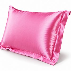 Luxury pink silk pillow cover with decorative Oxford border and smooth lustrous finish