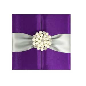 Purple Pocket Fold Silk Invitation With pearl Brooch