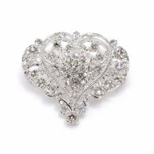 Unique Silver Rhinestone Crystal Heart Brooch