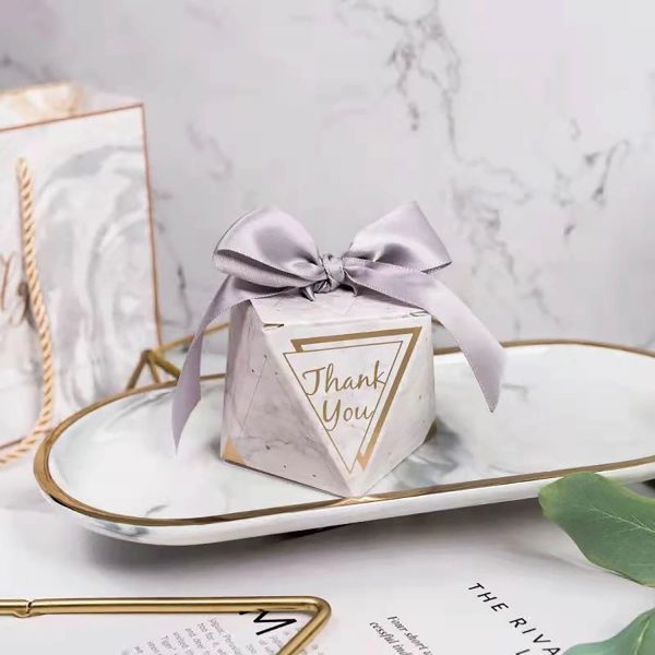 Elegant wedding favor box with marble stone look, printed with thank you text