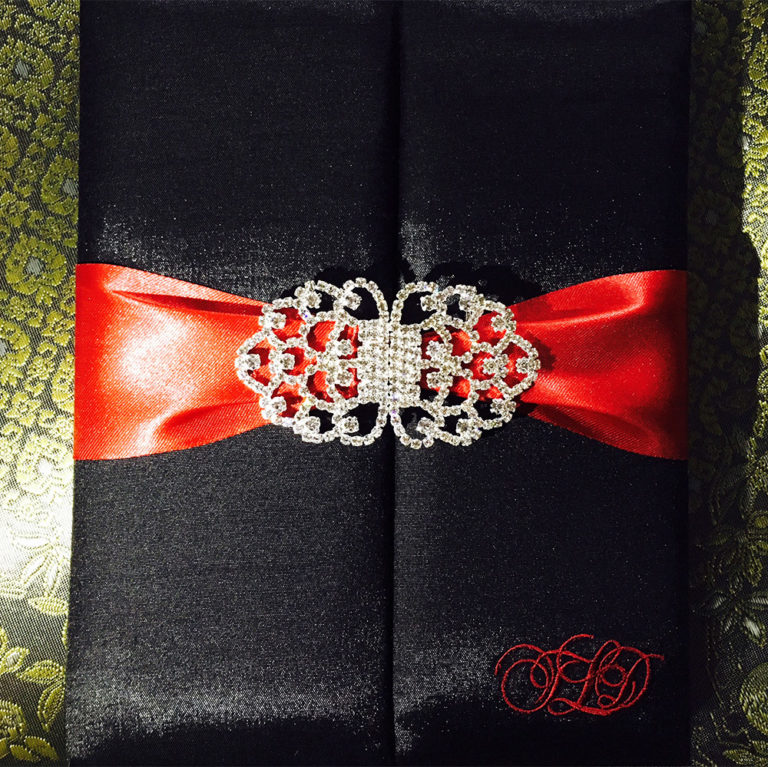 Bespoke Wedding Invitation Featuring Monogram Embroidery &amp; Rhinestone