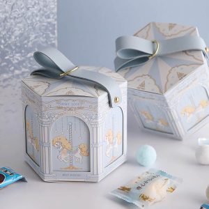 Light blue carousel baby shower favor box