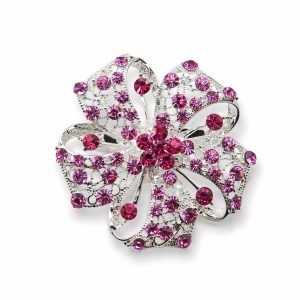 Pink Fuchsia Flower Rhinestone Brooch