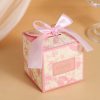 Pink printed flower wedding favor box with bow