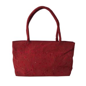Garnet red taffeta silk shoulder bag