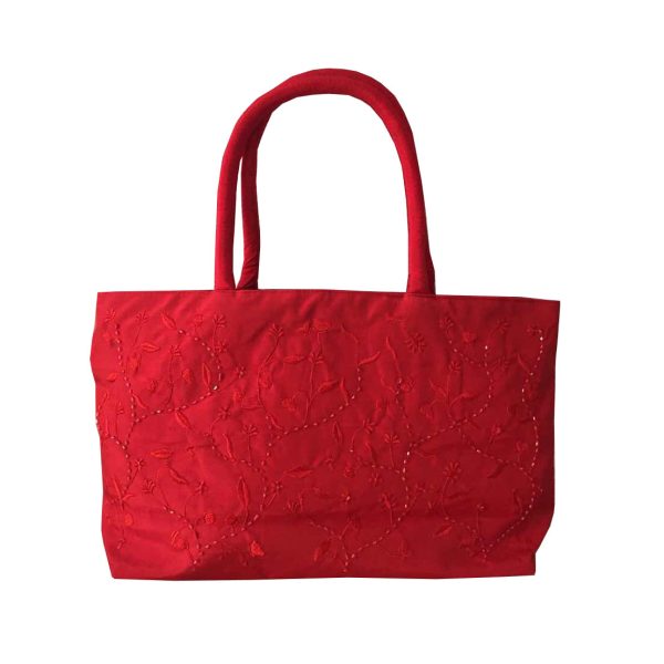 Crimson red Vietnam silk handbag