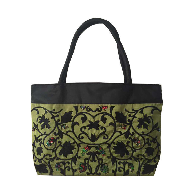 Green Silk Handbag With Black Embroidery - Luxury Wedding Invitations ...
