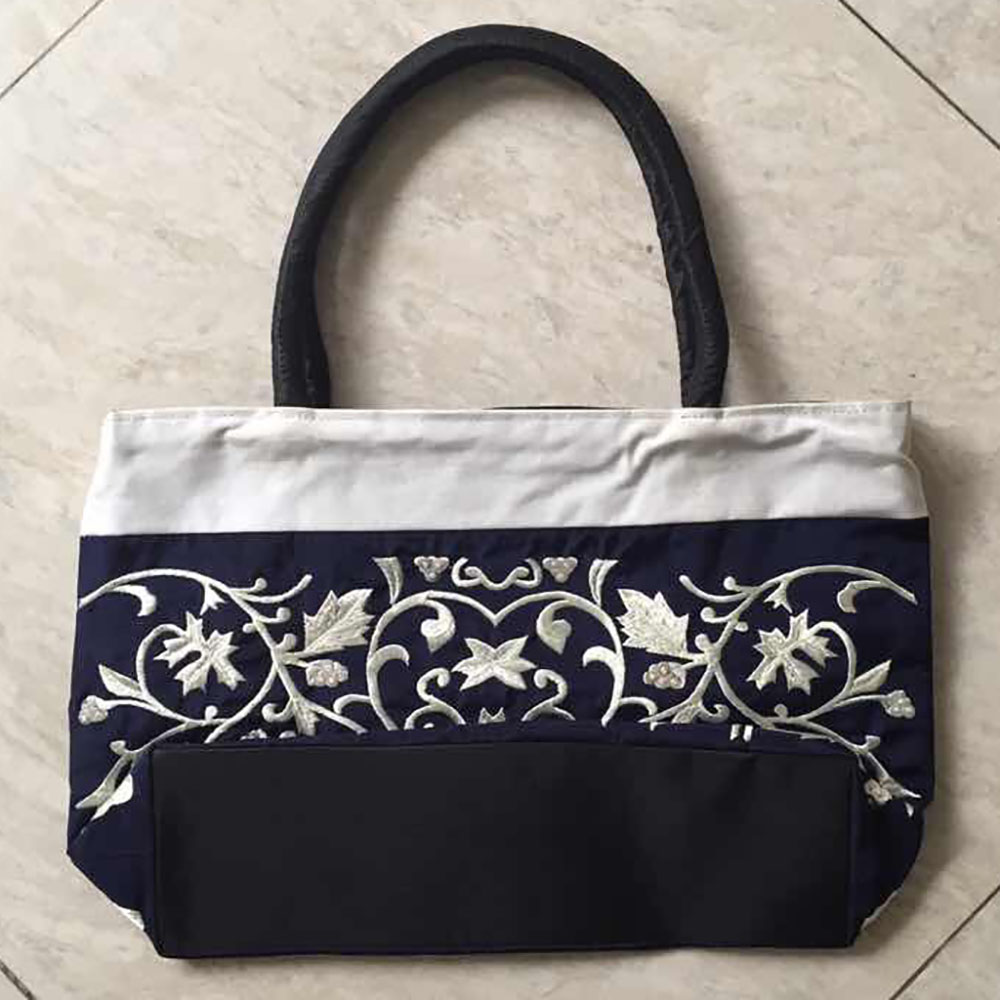 Navy Embroidered Silk Fashion Handbag - Luxury Wedding Invitations ...