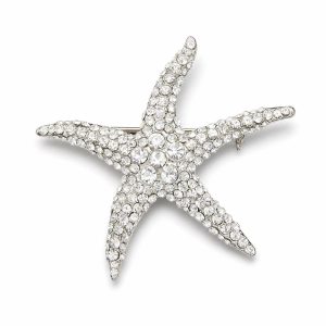 Silver rhinestone starfish brooch design