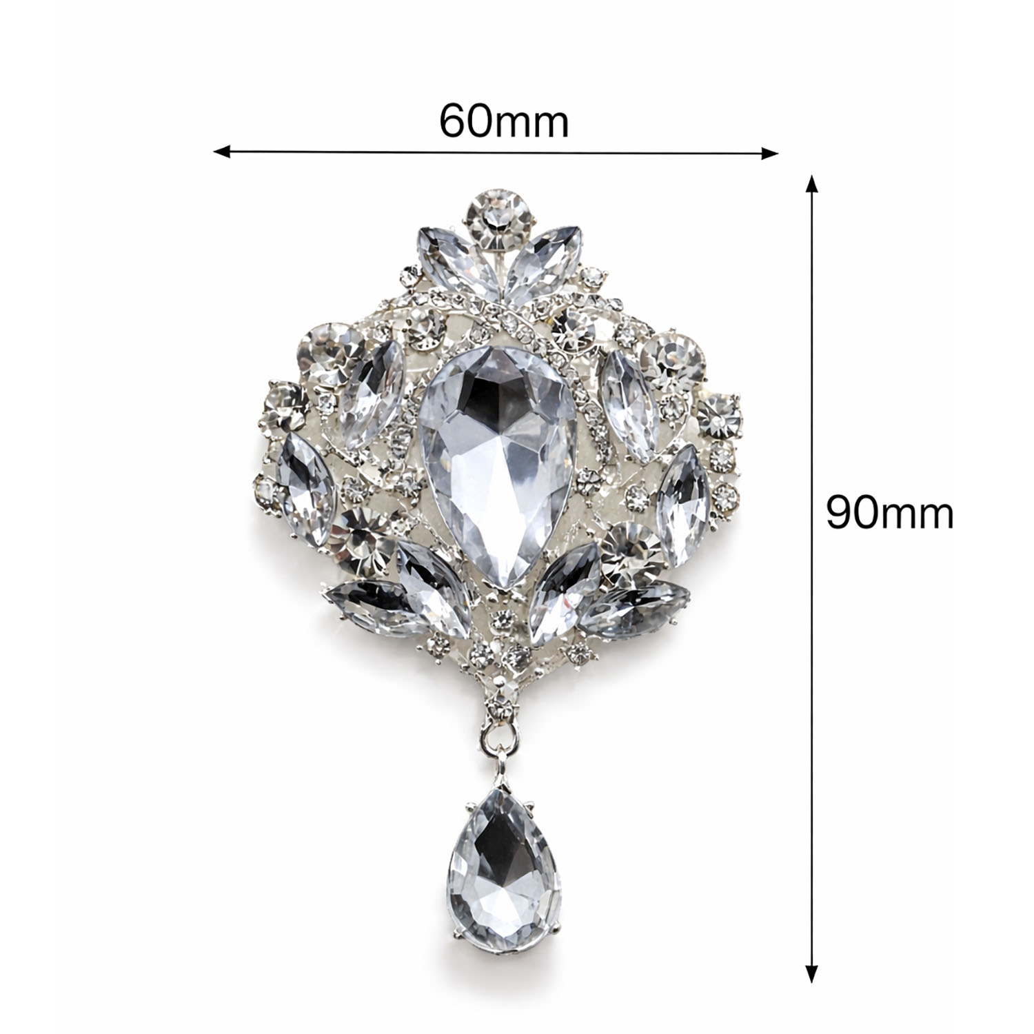 Measurements of our teardrop wedding brooch