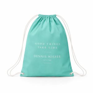 custom printed aqua blue cotton drawstring backpack