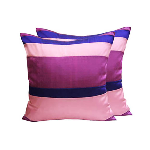 Striped Pink Purple Thai Silk Pillow Throw For Home Decoration