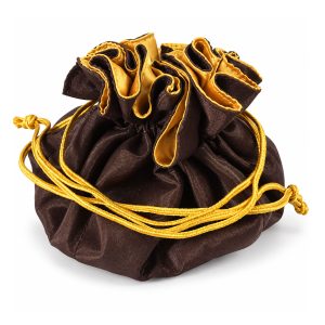 luxury chocolate brown and gold silk pouch