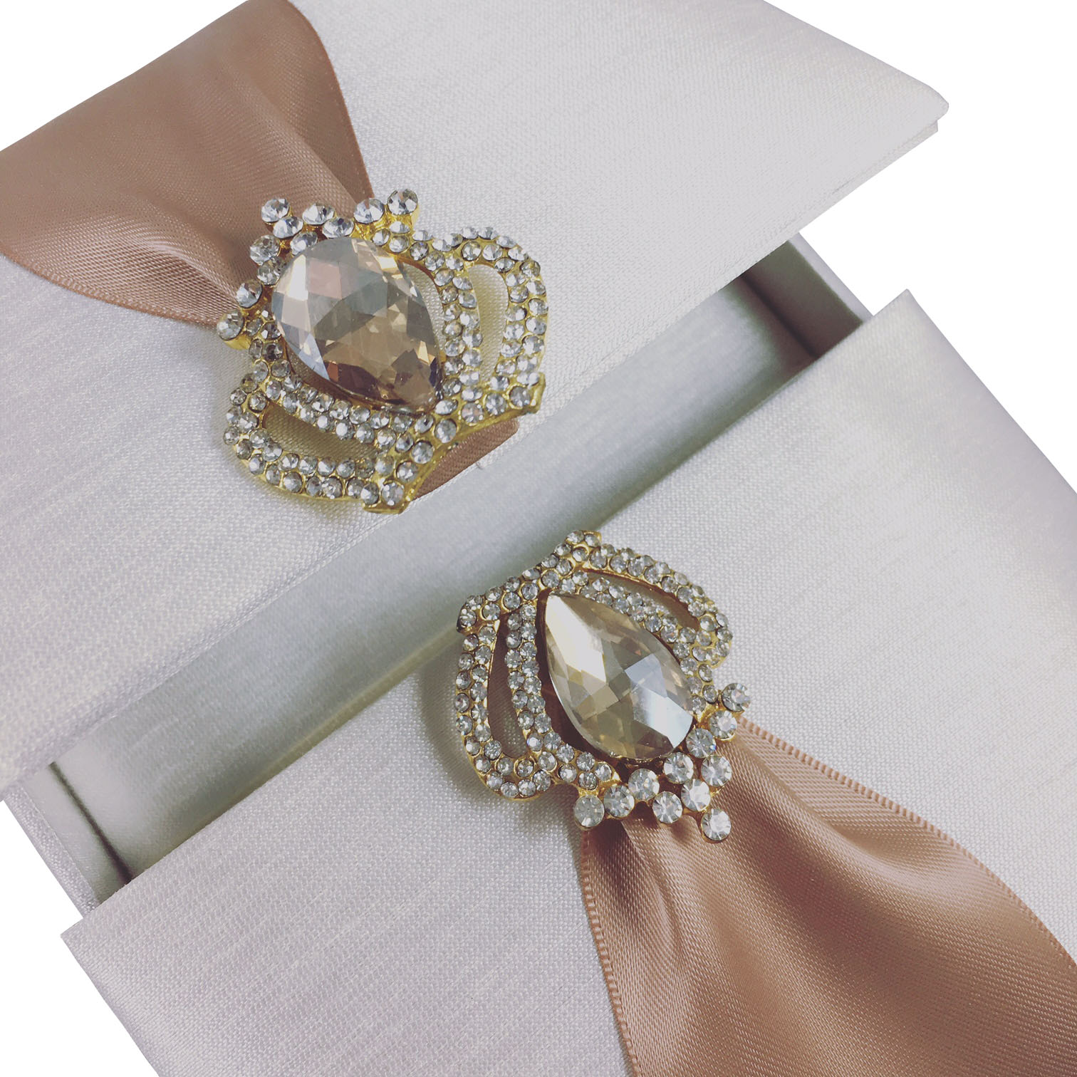 Luxury crown brooch boxed silk invitation