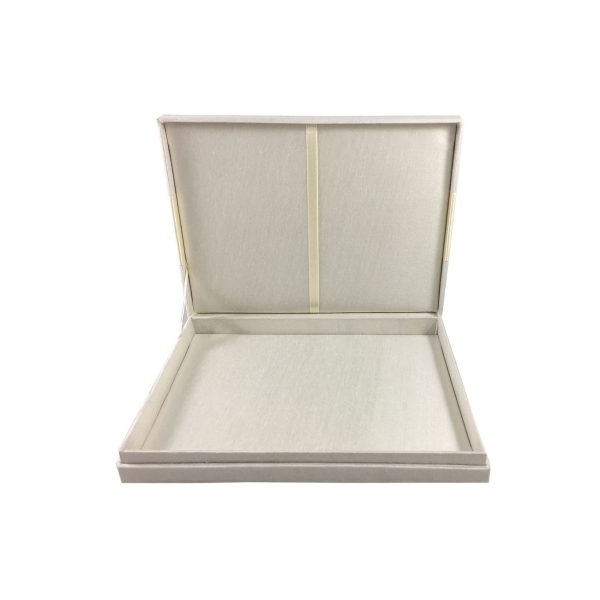 ivory boxed wedding invitation with hinged lid
