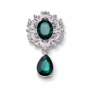 Emerald rhinestone filigree crystal drop brooch.jpg
