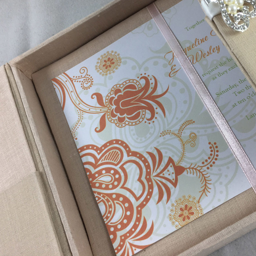 Large HandCrafted Linen Box For Wedding Invitation Cards With Pocket
