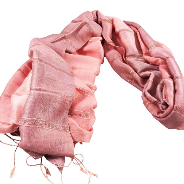 Blush pink Thai silk shawl with stripes