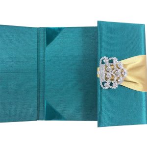 Emerald green silk wedding invitation folder