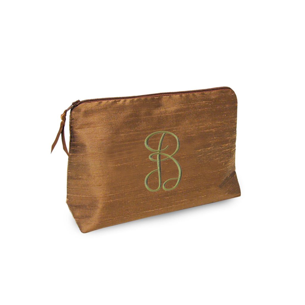 Embroidered Brown Silk Cosmetic Bags