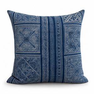Handwoven Hmong Cotton Cushion Cover With Indigo Batik From Chiang Mai, Thailand