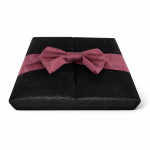Black velvet invitation box with silk bow